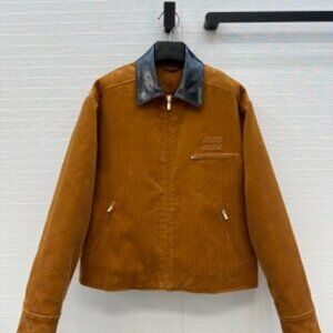 Miu Miu Brown Corduroy Jacket with Leather Collar